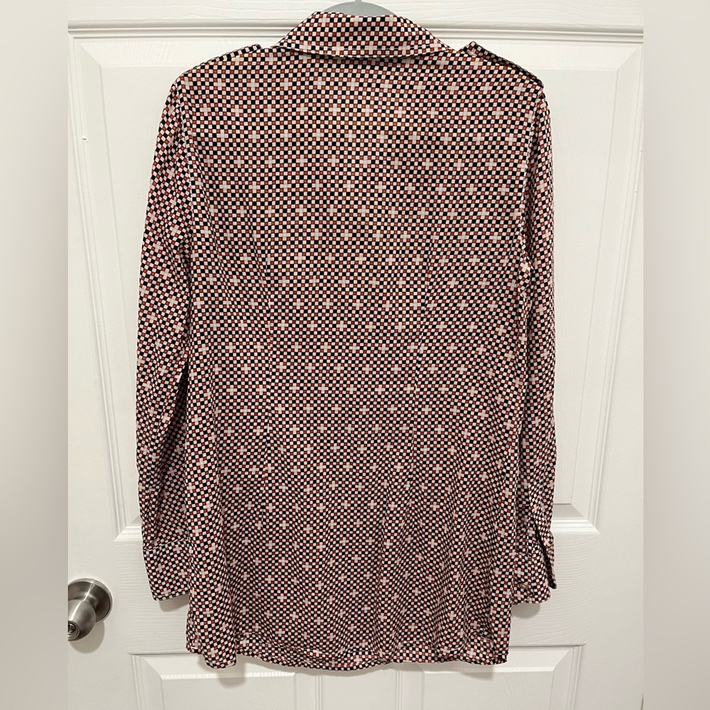 NWOT TORY BURCH Blouse Size 6 Checker Board Print Roll Tab Sleeve. - Picture 2 of 9